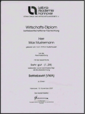 Muster eines Wirtschafts-Diploms der Leibniz-Akademie